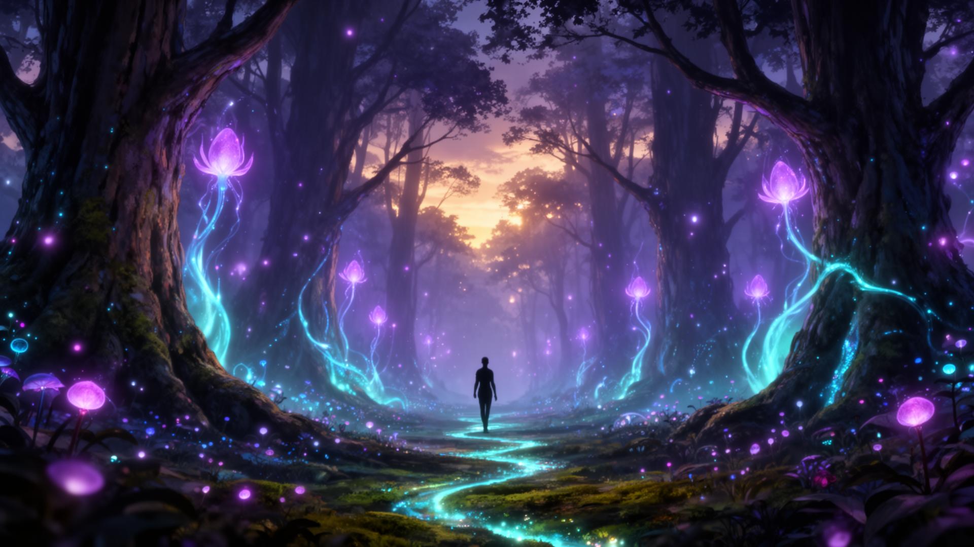 A bioluminescent Bloom-field at dusk